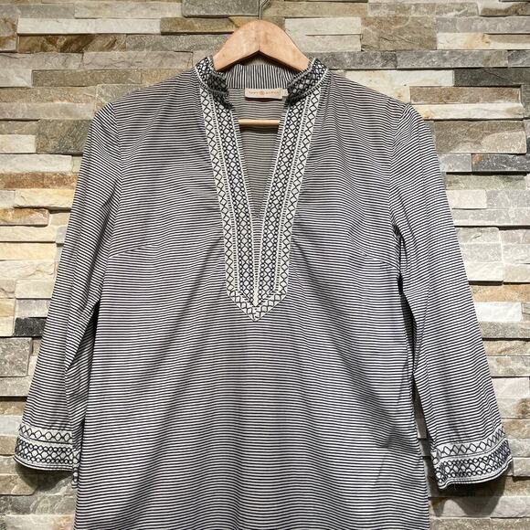 Tory Burch Tunic Dress 4 | Nautical Stripe Embroidered Shift Preppy Coastal $345 - Picture 2 of 10